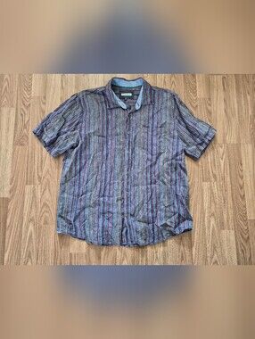 32 Bar Blues Men's Multicolor Striped Pattern Linen Button-Down Shirt